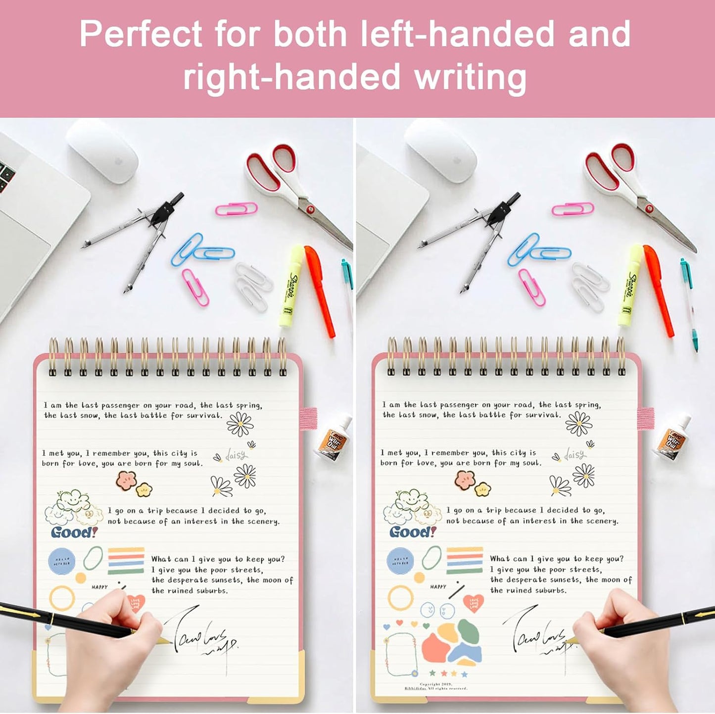 A5 Top Spiral Notebook, Large Leather Hardcover Top Bound Steno Pads, 240 Pages 100 gsm Thick Lined Paper Left Handed Notebook Journal for Work, School, Meeting Writing - Brown, 5.9" x 8.5"