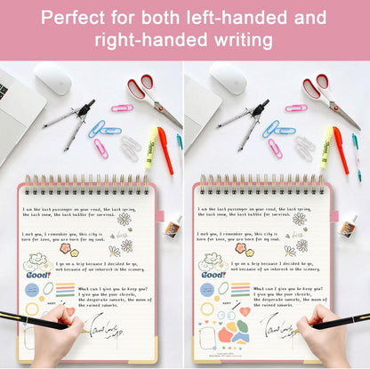 A5 Top Spiral Notebook, Large Leather Hardcover Top Bound Steno Pads, 240 Pages 100 gsm Thick Lined Paper Left Handed Notebook Journal for Work, School, Meeting Writing - Brown, 5.9" x 8.5"