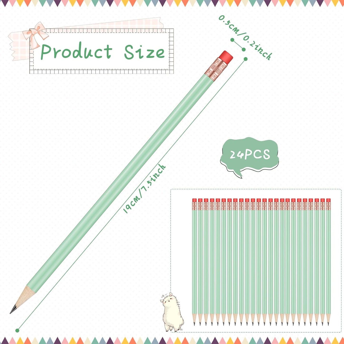 Outus 24 Pieces Round Pencils Cute HB Graphite Wood Pencils Pack with Eraser for School Drawing Sketching Wedding Office Supplies (White)