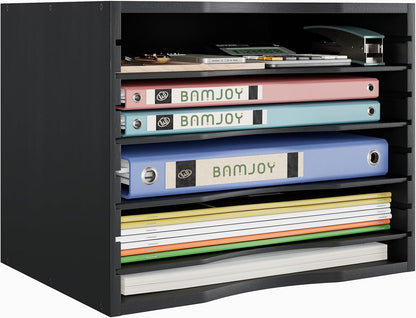 Bamjoy Bamboo 5 Tier Desktop Organizer, Paper Organizer Mail Sorter, File Holder Letter Document Storage with Adjustable Shelves for School Home Office, White