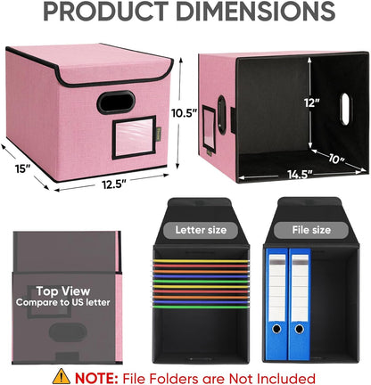 BALEINE File Organizer Box with Lid, Collapsible File Folder Organizer with Plastic Slide, Hanging File Folder Box for Office Document Storage (1 Pack, Black)
