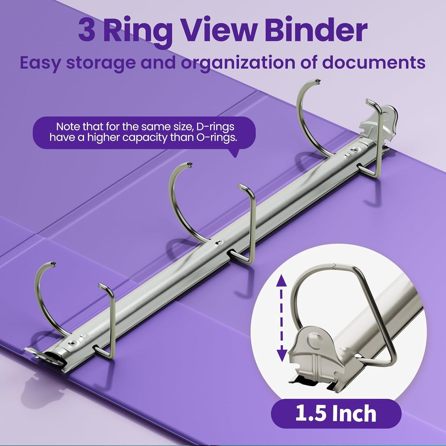 SUNEE 3 Ring Binder 2 Inch, Clear View Binder Three Ring PVC-Free (Fit 8.5x11 Inches) for School or Office Supplies, Light Purple, 1 Pack