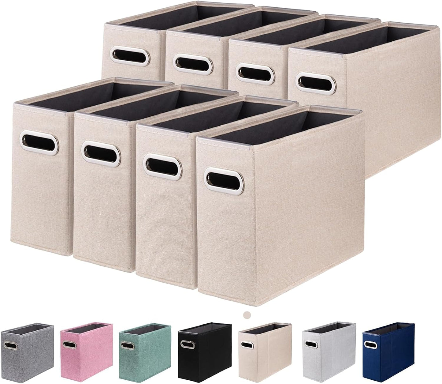 4 Packs Letter Size File Organizer, File Folders Organizer, Fabric Storage Box, Collapsible Paper Organizer with Metal Handle, Smooth PVC Rails, Only Box (Beige)