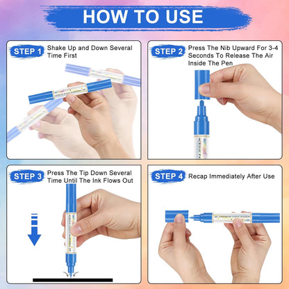 Paint Markers Paint Pens - 2 Pack Dual Tip Acrylic Permanent Marker (0.7mm & 3mm), Non-Toxic, Water-Based for Art Painting, Stone, Ceramic, Glass, Wood, Fabric, Metal, DIY Crafts (White)