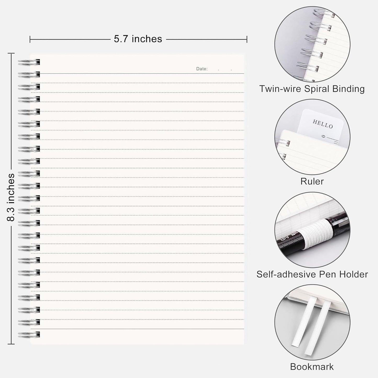 RETTACY Blank Journal Notebook, 3-Pack, 160 Pages per Pack, A5 Medium Size (5.7'' × 8.3''), 100 GSM Thick Paper, Spiral-bound, Flexible Plastic Cover, for Sketching, Drawing, Painting
