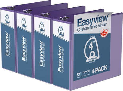 Easyview Premium 3-Ring Binders with Clear-View Covers and D Rings, Binders for School or Office, 5 Inch, Pack of 4, White