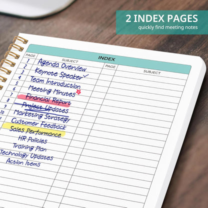 Meeting Notebook for Work Organization - Work notebook with action items, Meeting Minutes Planner Notebook, Perfect Office Supplies for Men & Women - Pink