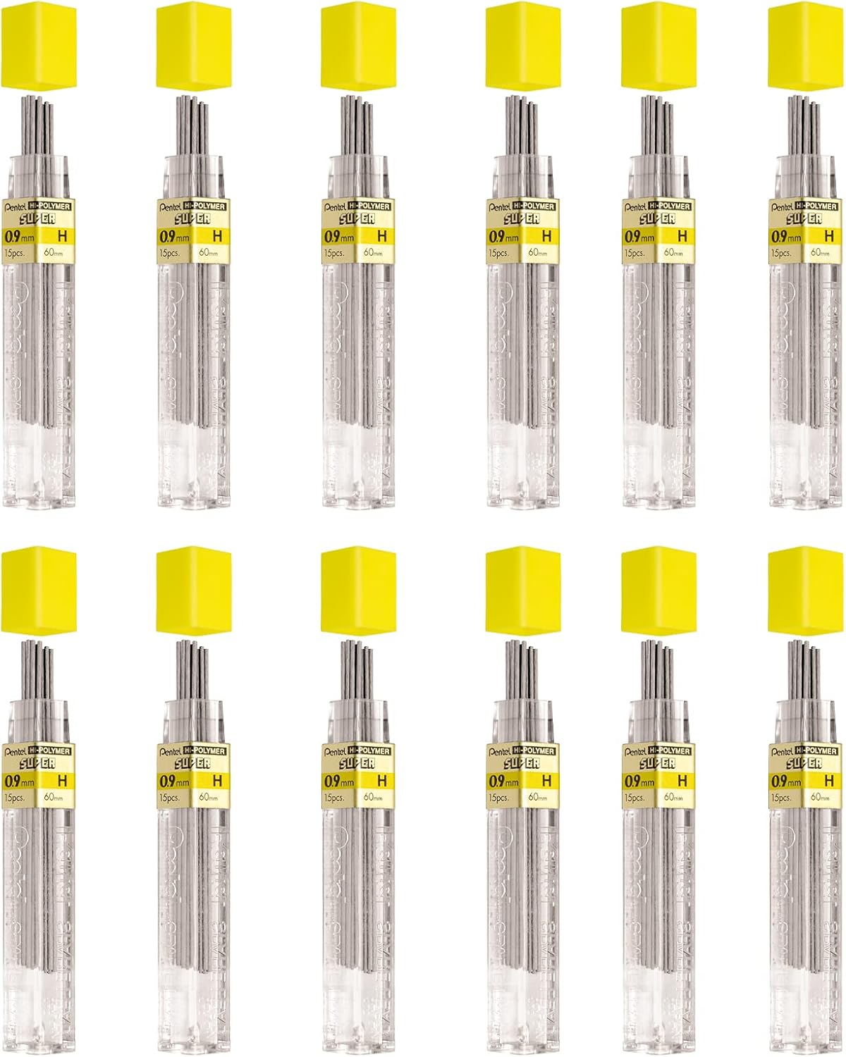 Pentel Super Hi-Polymer Lead Refill, (0.9mm) Thick, 2B, 180 Pieces of Lead, 12 Tubes of Lead (50-9-2B)