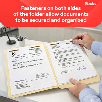 Staples Reinforced File Folder with Fasteners, Letter Size, Manila, Durable Paper Stock, 50/Pack
