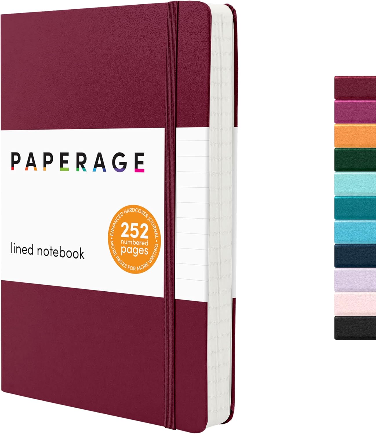 PAPERAGE Lined Journal Notebook, (Black), 160 Pages, Medium 5.6 in x 8 in - 100 GSM Thick Paper – Hardcover Journaling Notebook for Work, School & Note Taking