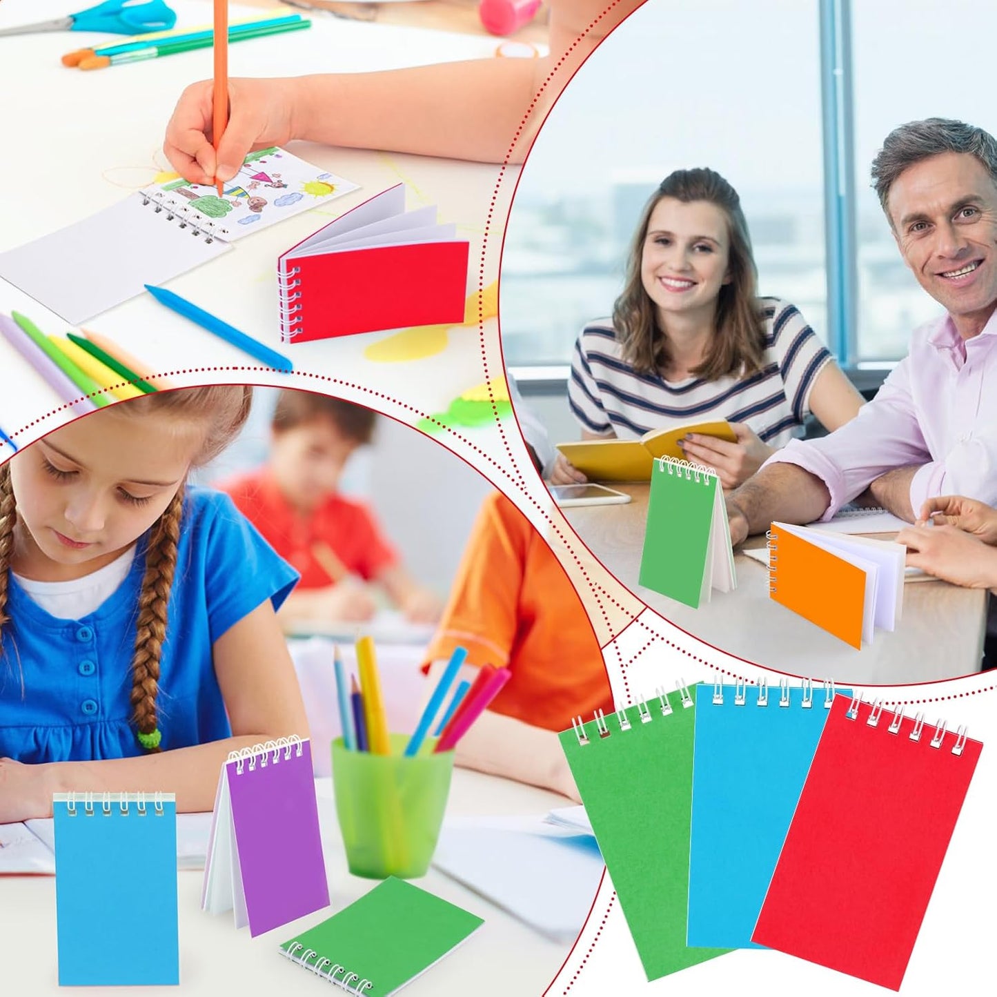 Hooqict 24 Pack Small Pocket Notebook Mini Notebooks Bulk Small Spiral Notepads with 8 Colors, Memo Note Pads for Kids, Work, Office, School, 3.9 x 2.4 Inches