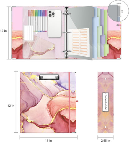 3 Ring Binder 1 Inch, Three Ring Binders Organizer with Clipboard, 5-Tabs Pockets Dividers, Plastic Folder, 18 Divider Stikers, BVSSX Pretty Binder with Pen Loop (Black Weeds, Letter Size)