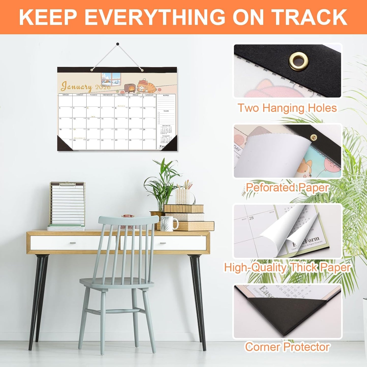 24 Month Desk Calendar 2026-2027, Runs from January 2026 to December 2027, Large 17"x12" Desktop/Wall Monthly Calendar, 2 Year Academic Calendar with Note & To Do for Home, School or office
