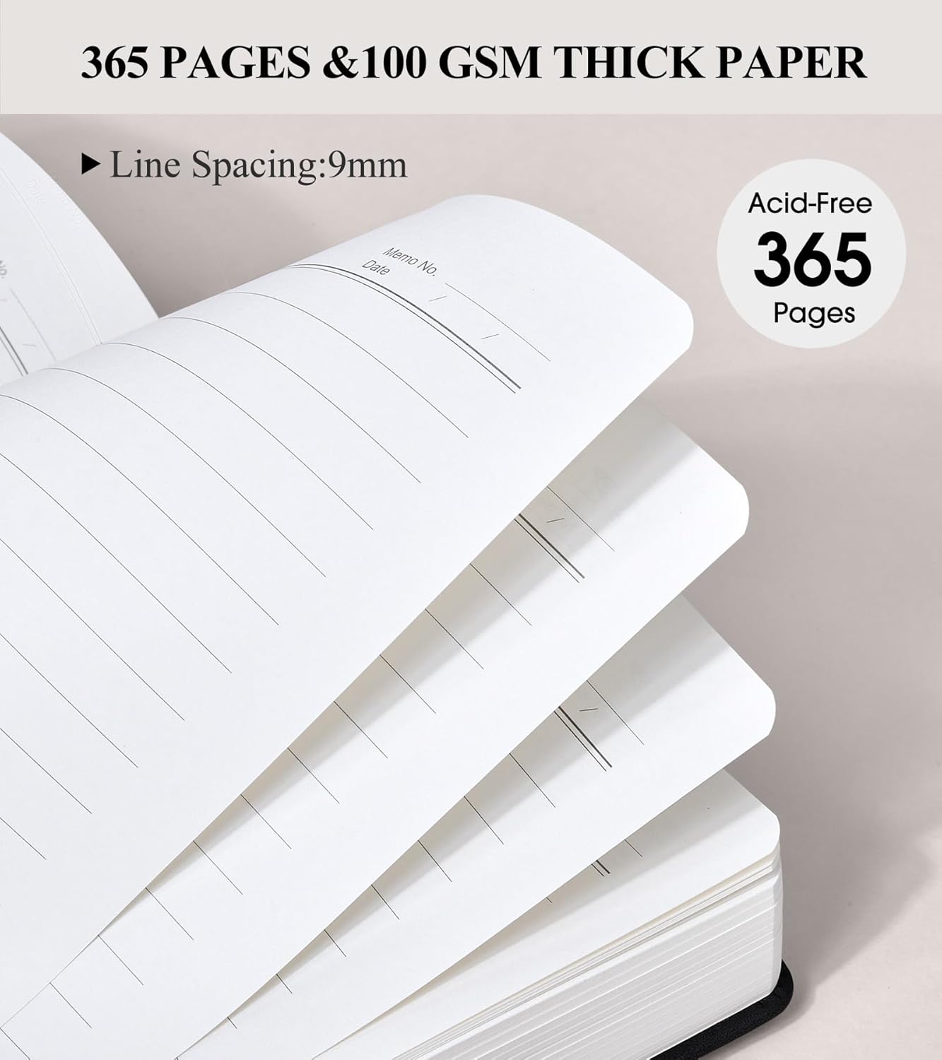 PAIBAS A5 Leather Journal Notebook, 365 Pages Thick Hardcover Lined Journal for Men & Women, Medium 5.9" x 8.4" College Ruled Notebooks for Work, School, Travel, Business,Note Taking,Writing Diary