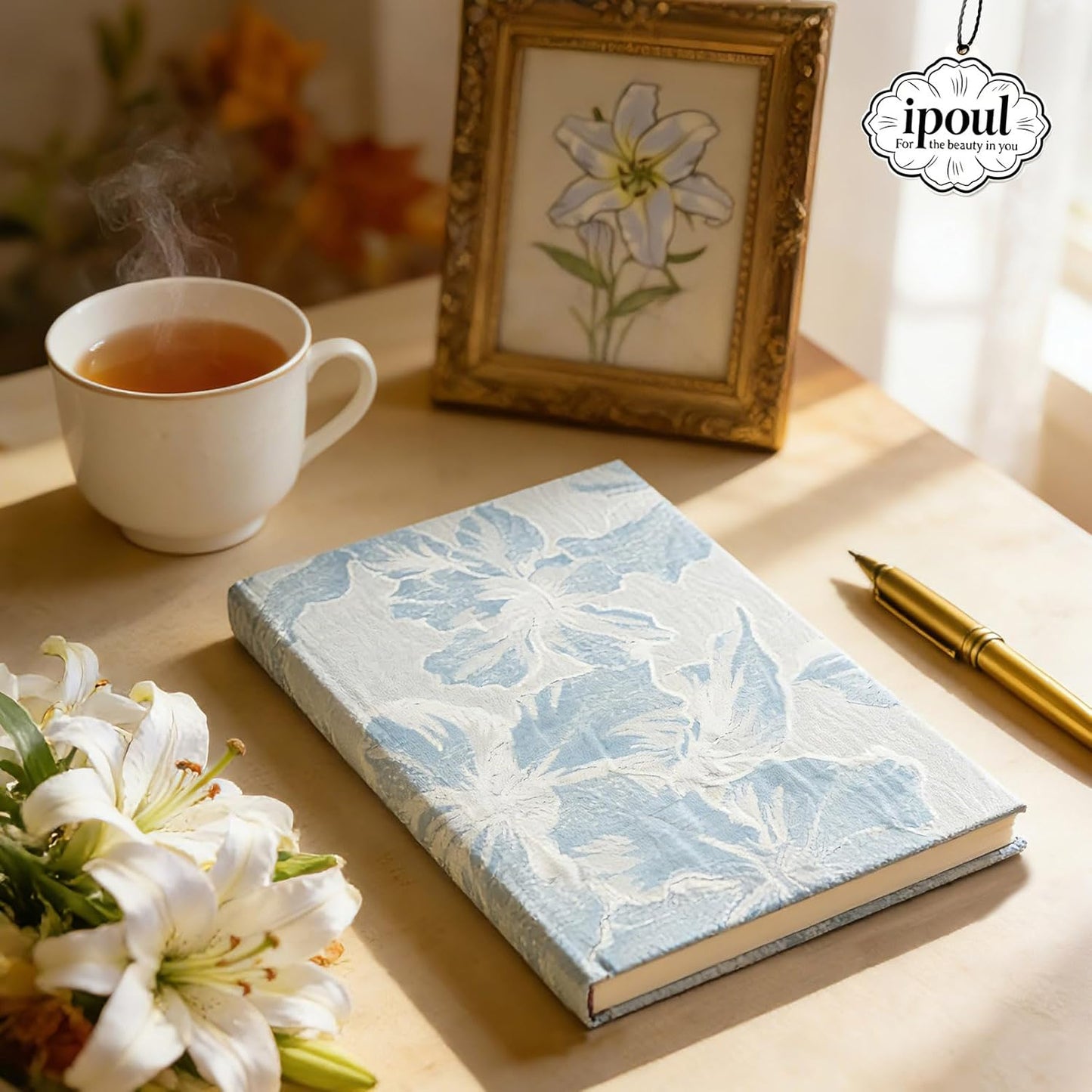 ipoul Flower Notebook, A5, 6x8, Hardcover, Lay Flat, Lined Paper, Journal for Women, Writing Notebook, Pretty, Hibiscus, Pink, Birthday Gifts for Women, Wedding Shower Gifts, Mothers Day Gift