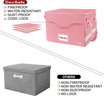 DocSafe Fireproof Document Box with Lock, File Storage Organizer with Mesh Pockets, Collapsible Portable File Box Home Office Safe Filing Cabinet with Handle for Hanging Letter/Legal Folder, Black