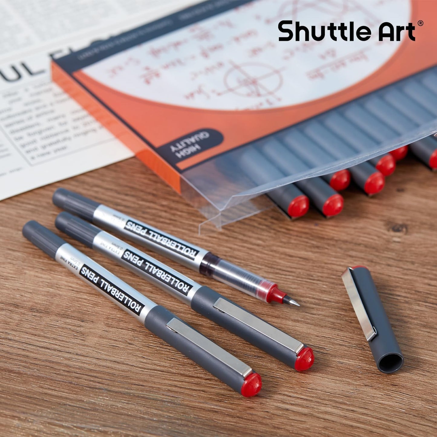 Shuttle Art RollerBall Pens, 25 Pack Black Fine Point Roller Ball Pens, 0.5mm Liquid Ink Pens for Writing Journaling Taking Notes School Office