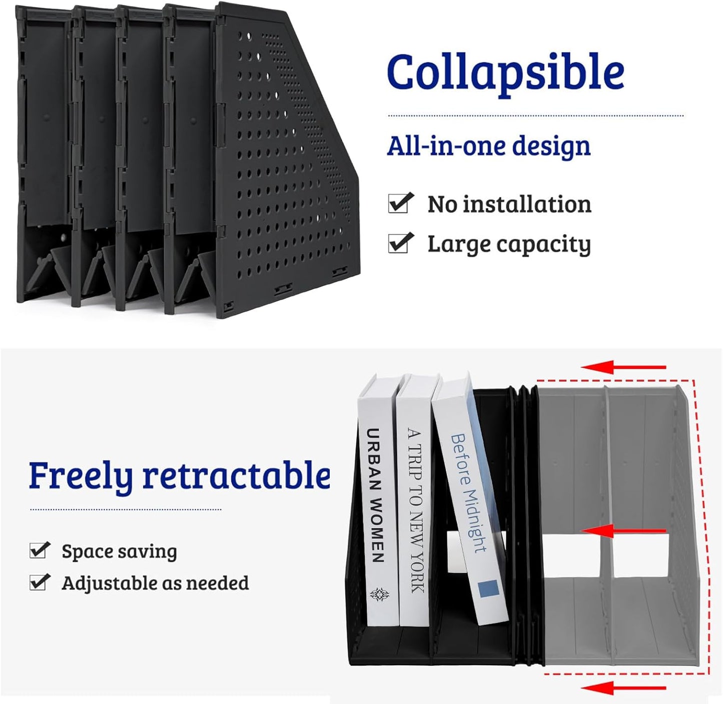 SAYEEC 1Pcs Collapsible Plastic Magazine File Holder Vertical Binder Storage Organizer for Desk Sturdy Upright Desktop Magazine Organizer Folder Rack for Office School Home (3 Compartments, Gray)