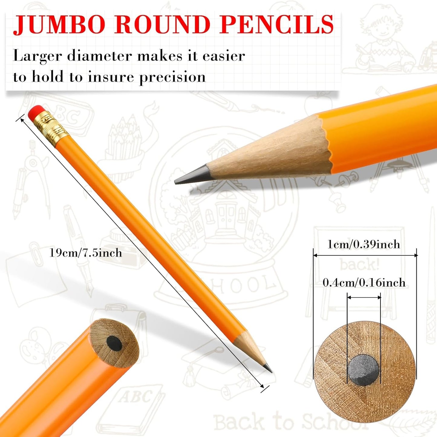 Fainne 48 Pcs Jumbo Pencil, Wooden Pencil with Black Core for Carpenters Construction Workers Woodworkers Framers Beginners Students Teachers DIY Project(Yellow,Round)