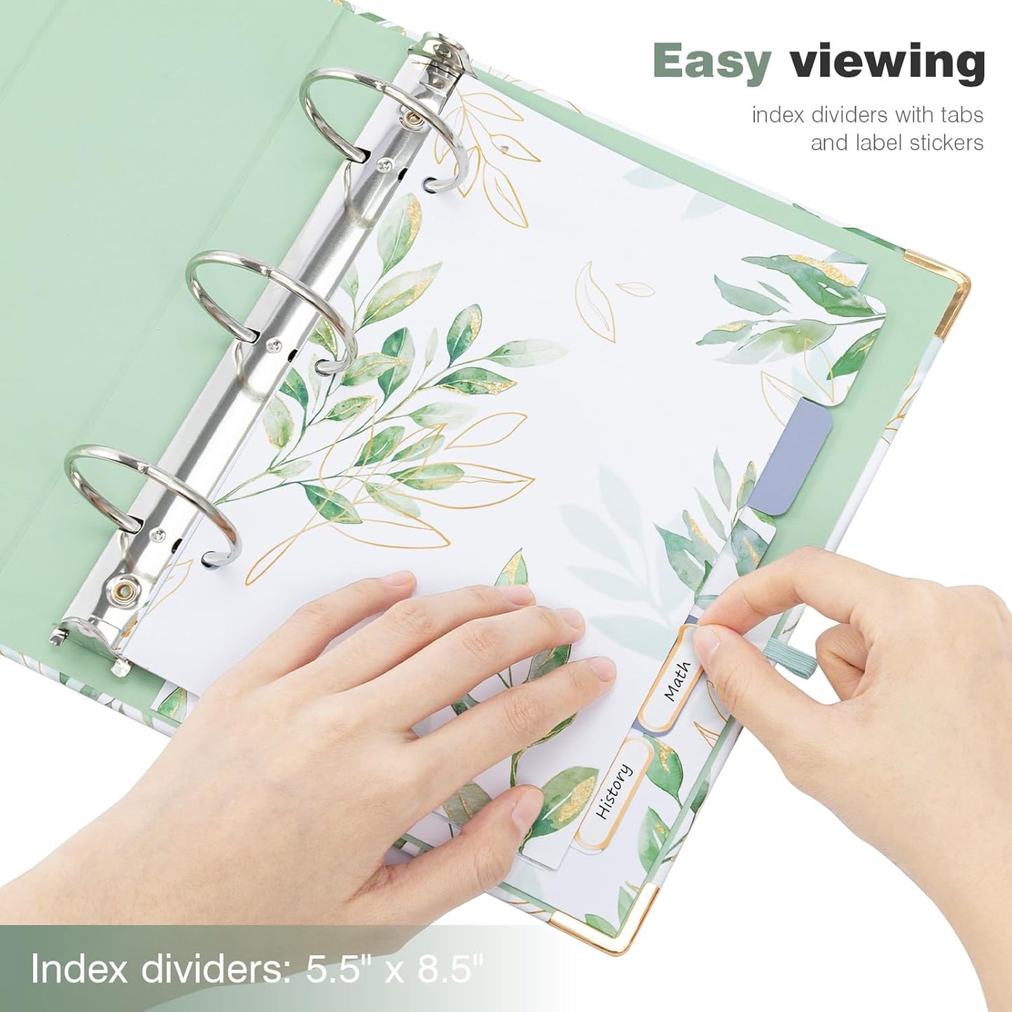 Ospelelf Binder 3 Ring 1 Inch, Floral Round Ring Clipboard Binder for Letter Size with 5 Tab Dividers, File Folder Labels, for School and Office Supplies
