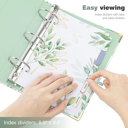 Ospelelf Binder 3 Ring 1 Inch, Floral Round Ring Clipboard Binder for Letter Size with 5 Tab Dividers, File Folder Labels, for School and Office Supplies