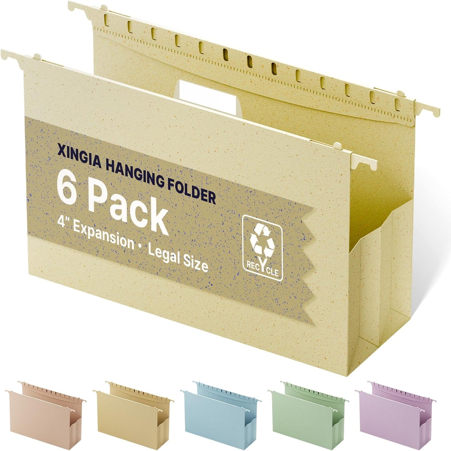 XINGIA Wheat Straw Reinforced Hanging File Folders Legal Size,4 Inch Expansion File Organizer,6 Pack Extra Capacity File Cabinet Folders for Bulky Files,Medical Charts,Filing Folders Hanging with Tabs