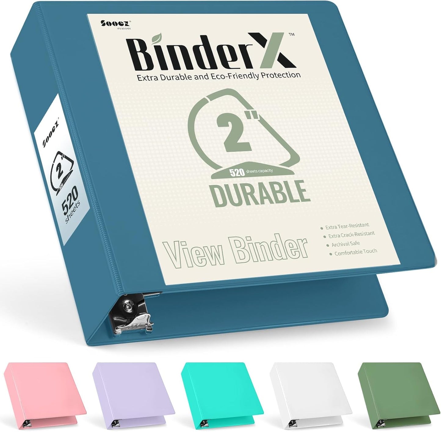 Sooez BinderX Extra Durable 3 Inch 3 Ring Binder, D-Ring Large Binders, Holds 670 Sheets of 8.5x11 Paper, Customizable View Cover with Inside Pockets, Heavy Duty 3 Ring Binder for School, Grey Blue