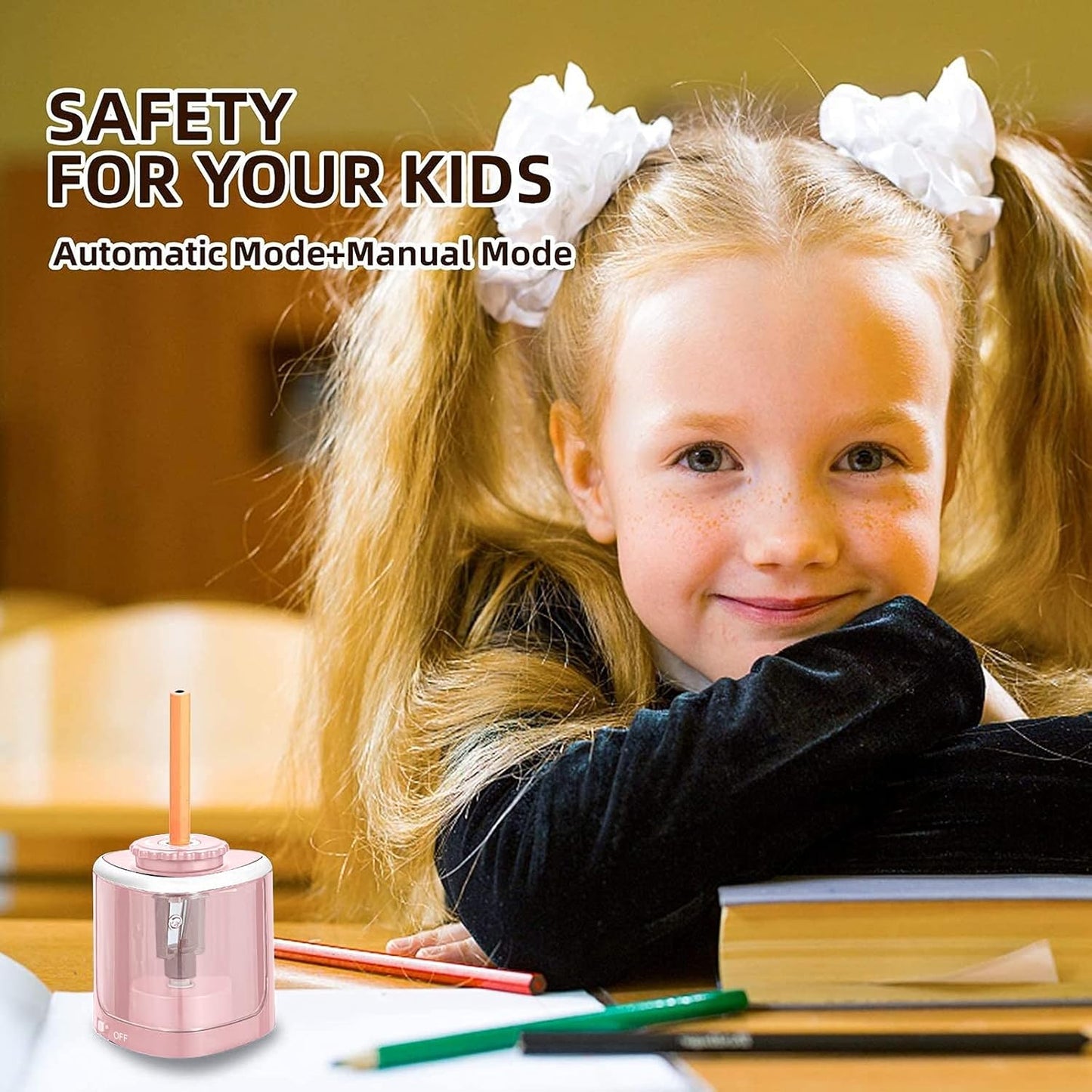 Aogwat Pencil Sharpener Electric Pencil Sharpener for Kids, Blade to Fast Sharpen, Suitable for No.2/School/Classroom/Office/Home (Black)