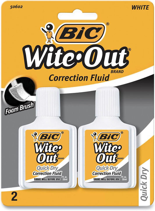 BIC 781671 Wite-Out Quick Dry Correction Fluid 2/Pack (WOFQDP24-A-WHI)