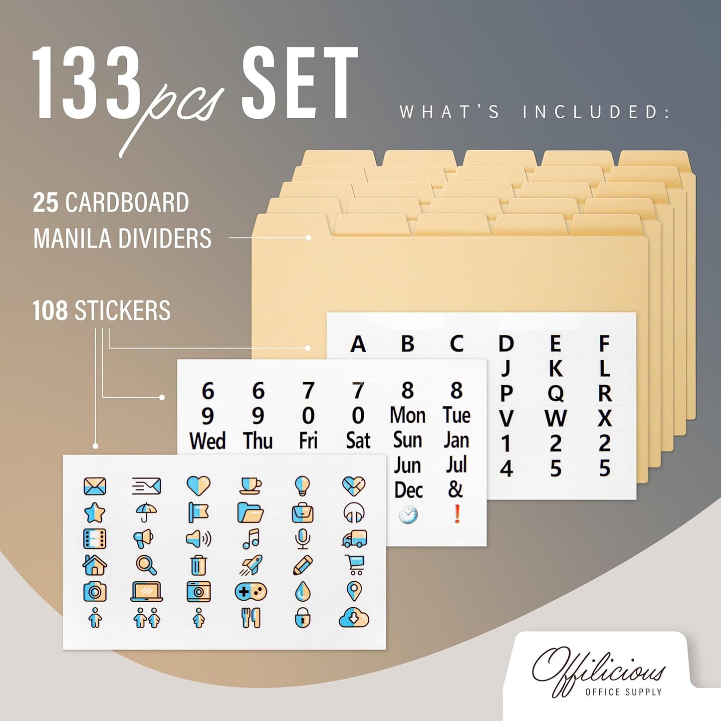 25 Heavyweight Manila Index Card Box Dividers - 3x5 with Tabs & 108 Stickers, Monthly & Recipe Guides, Greeting Card Dividers