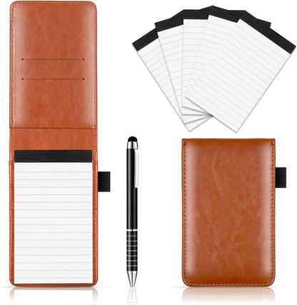 Xhwykzz 7 Pieces Small Notepads Holder Set, Pocket Notebook with pen, Included 5 Pieces Refills 3 x 5 Inch, 30 Lined Paper Per Note Pad (Black)