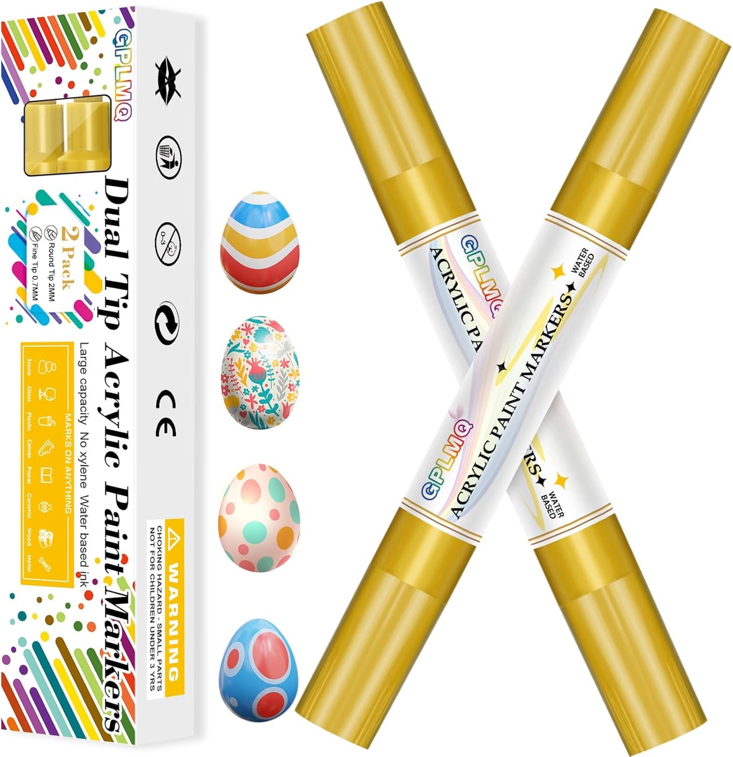 Paint Markers Paint Pens - 2 Pack Dual Tip Acrylic Permanent Marker (0.7mm & 3mm), Non-Toxic, Water-Based for Art Painting, Stone, Ceramic, Glass, Wood, Fabric, Metal, DIY Crafts (White)