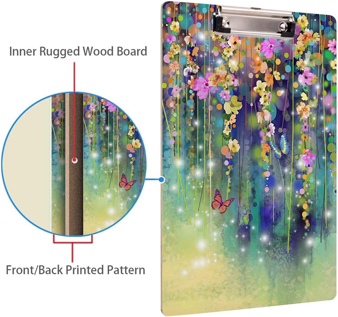 Britimes Clipboard Decorative Office School Hardboard Wood Nursing Clip Board and Pull for Standard A4 Letter Size Summer Mint Green Plant Tree 12.6" X 8.9"