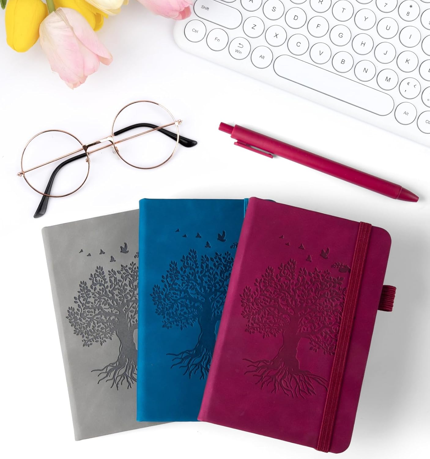 3 Pack Pocket Journaling Notebooks, A6 Small Notebook For Note Taking Journaling Notebooks Journals For Writing Mini Note Pads With Pen Holder 120 Pages 100 GSM Thick Paper(Nude, Brown, Forest Green)