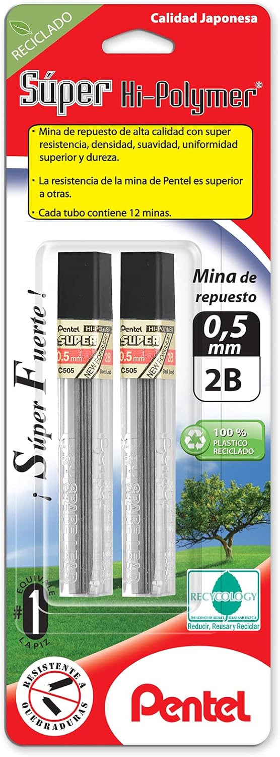 Pentel Super Hi-Polymer Lead Refill, 0.5mm, Fine, H, 144 Pieces of Lead (C505-H)