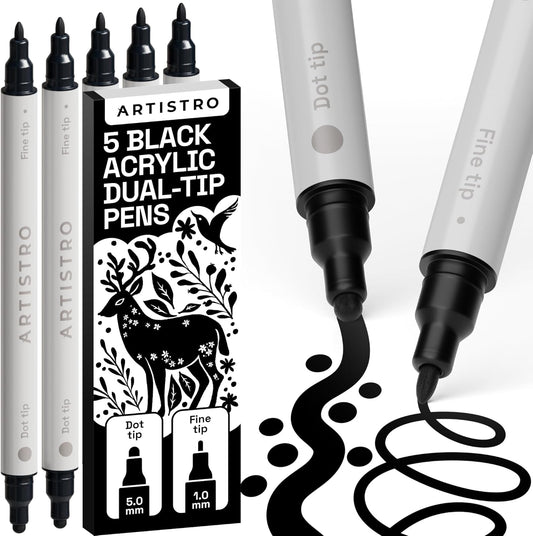 ARTISTRO 24 Precision Dual-Tip Acrylic Paint Markers – Paint Pens Set with Dot & Fine Tips for Fabric, Rock, Glass, Wood, Coloring Books – Classroom & Art Supplies Gift – Teacher Appreciation Gift