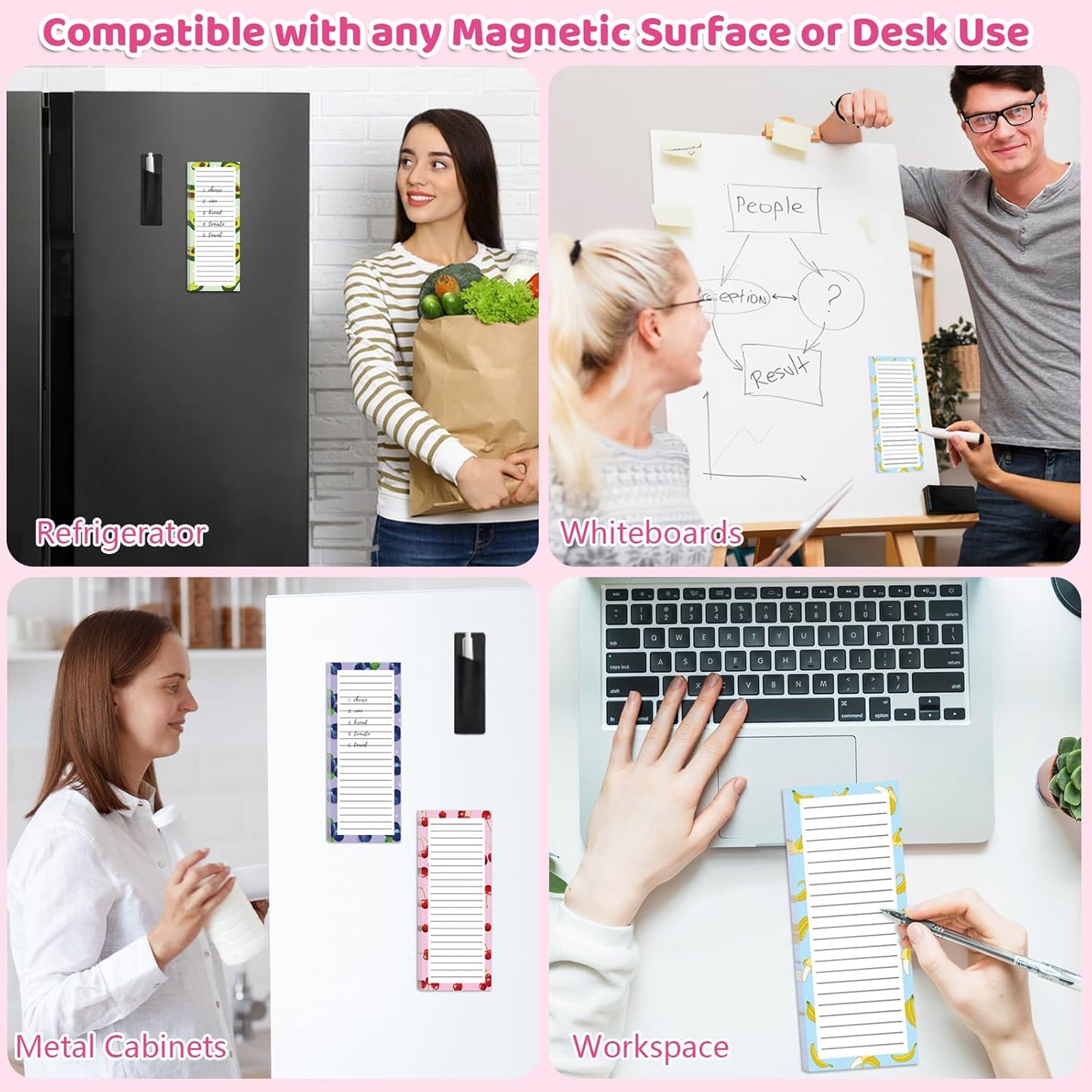 Thboxes 4 Pack Magnetic Note Pad for Fridge with Pen Holder, Totally 200 Sheets Grocery List Magnet Pad for Refrigerator Magnetic Shopping List Pad（Fruit Design）