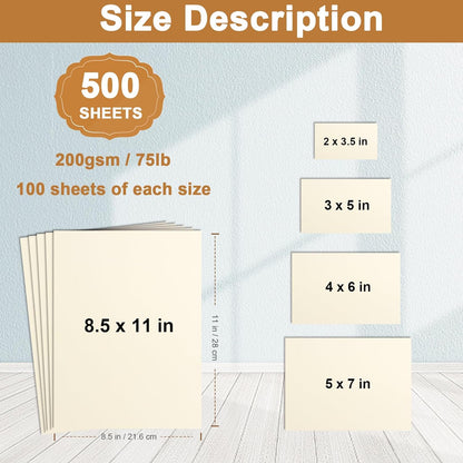 Silunkia 100 Sheets White Cardstock 5 Assorted Sizes Craft Paper, 200gsm/75lb White Card Stock Certificates Paper for DIY Cards Making, Business Cards, Wedding Invitations, School Crafting, Menus