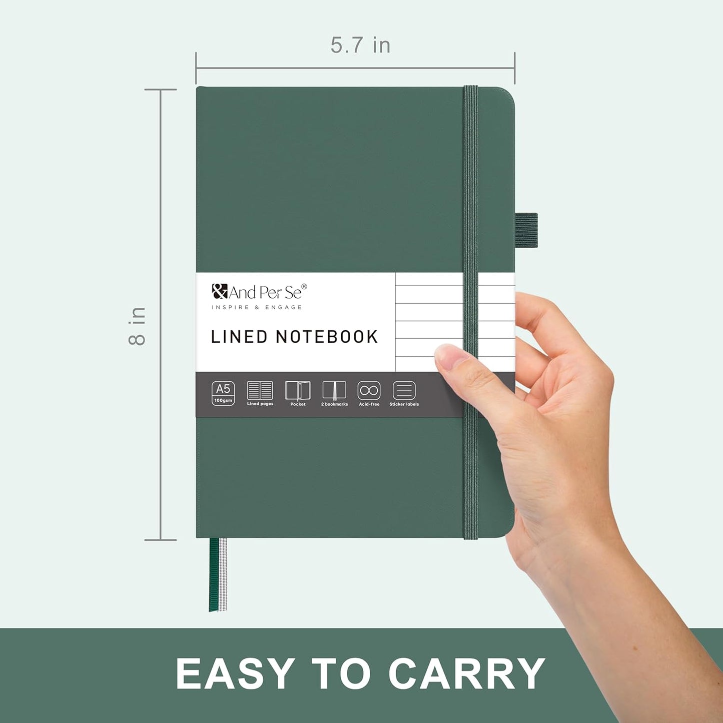 &And Per Se Lined Journal Notebook – A5 5.7”x8” College Ruled, 160 Pages, 100gsm Thick Paper, Journaling Notebooks for Writing (Black)
