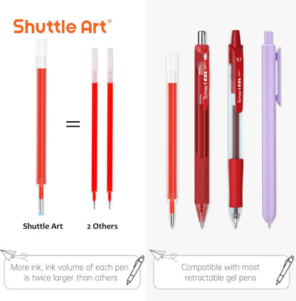 Retractable Gel Pen Refills, Shuttle Art 30 Pack Black Rollerball Gel Ink Pens Refills, Bulk Set, 0.7mm Fine Point for Writing Journaling Taking Notes School Office Home