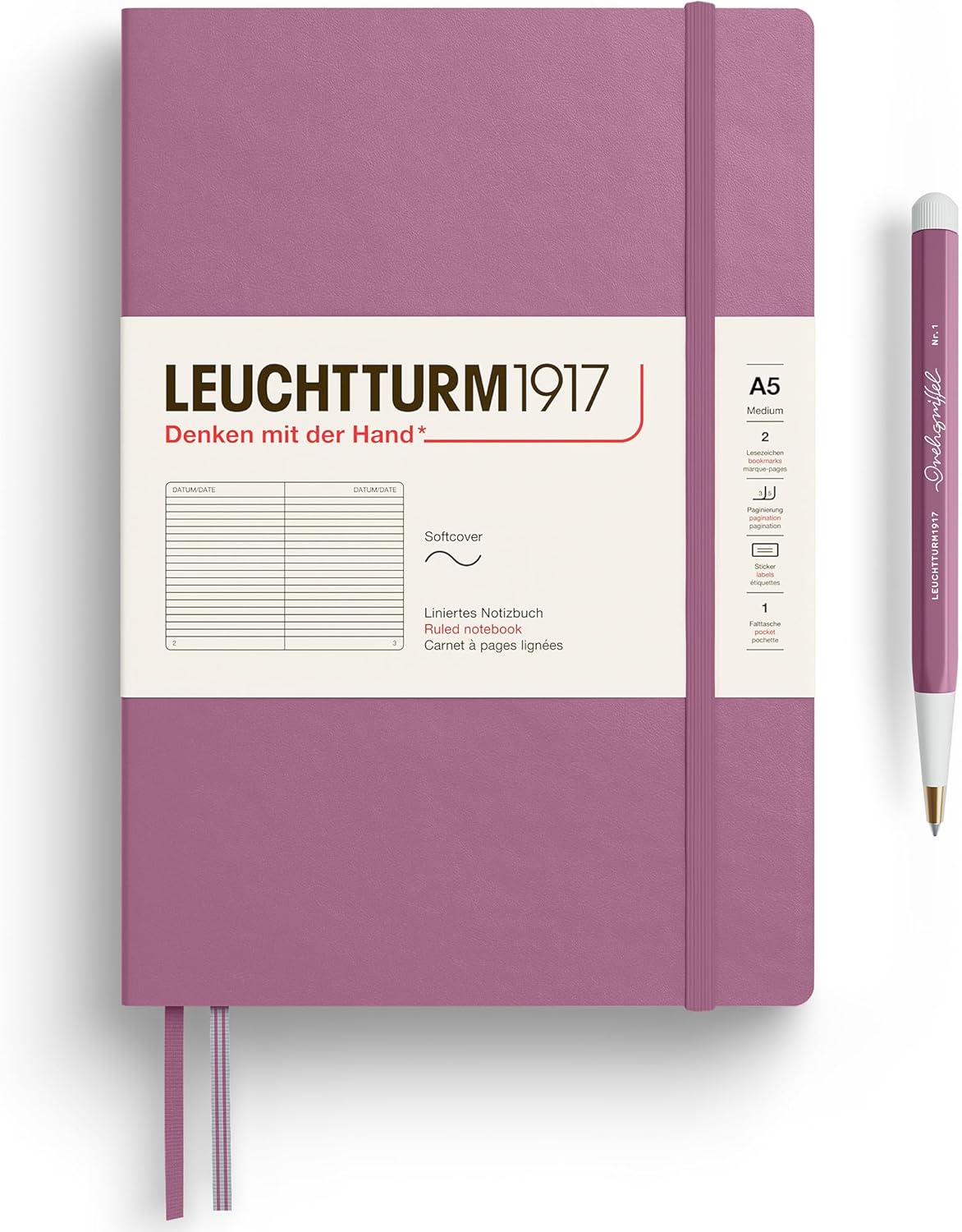 LEUCHTTURM1917 - Notebook Softcover Medium A5-123 Numbered Pages for Writing and Journaling - Thinking Ahead (Dotted Paper, Spice Brown)
