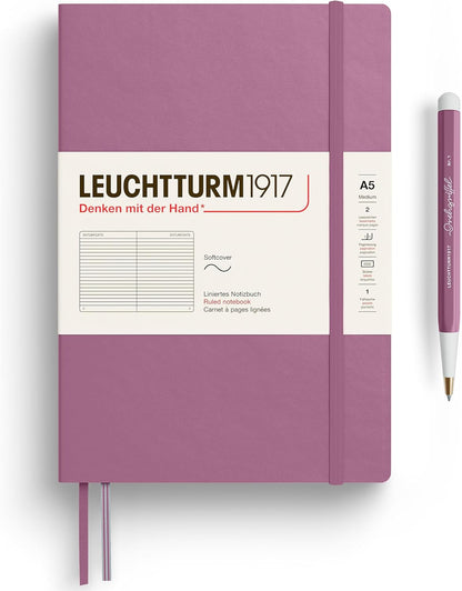 LEUCHTTURM1917 - Notebook Softcover Medium A5-123 Numbered Pages for Writing and Journaling - Thinking Ahead (Dotted Paper, Spice Brown)
