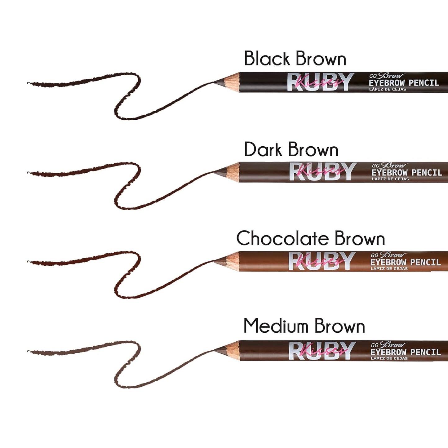 Ruby Kisses GoBrow Eyebrow Pencil, Sharpenable, Longwear, Long Lasting Eyebrow Wooden Pencil for Natural-Looking Brows 3 Pack (Black Brown)