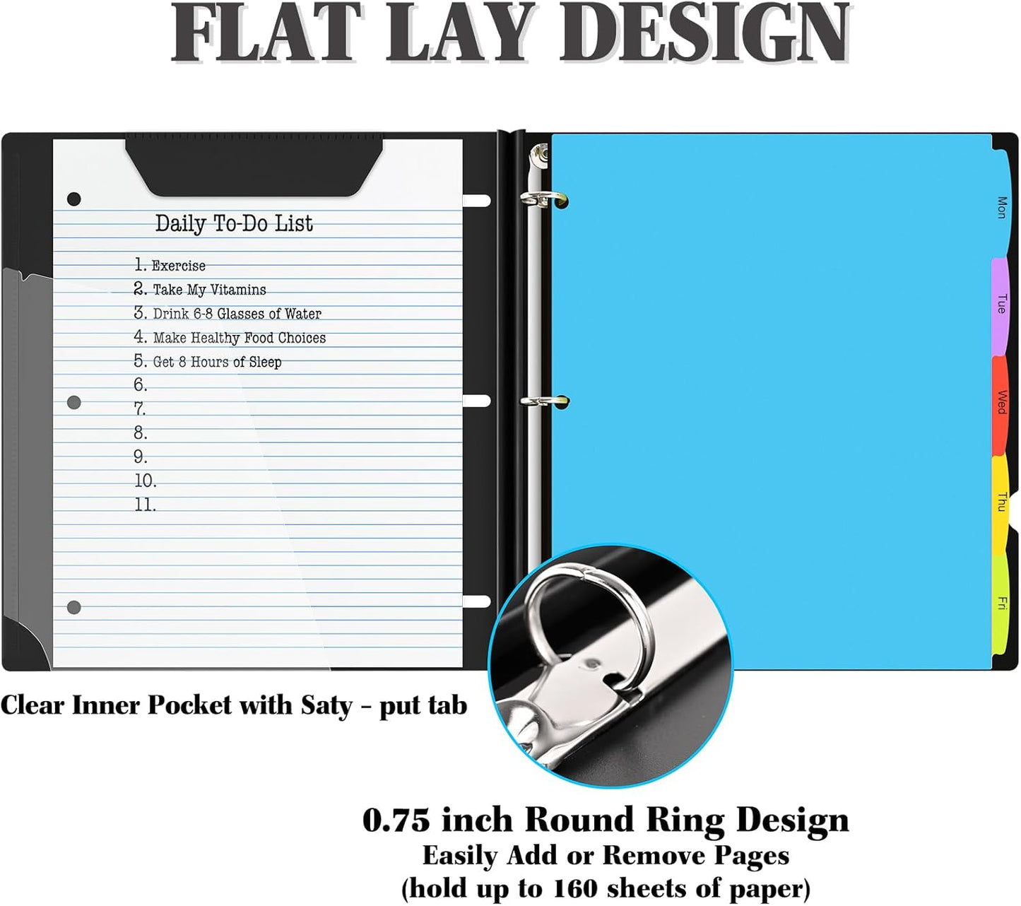 INFUN Telescoping 3 Ring Binder - 4PCS, Portable Plastic 3 Ring Binder with Telescoping Spine, Binders with Foldable Front Cover Holds 8.5"x11" Paper for School, Office, Homes