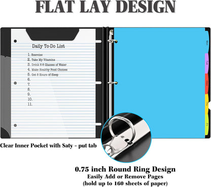 INFUN Telescoping 3 Ring Binder - 4PCS, Portable Plastic 3 Ring Binder with Telescoping Spine, Binders with Foldable Front Cover Holds 8.5"x11" Paper for School, Office, Homes