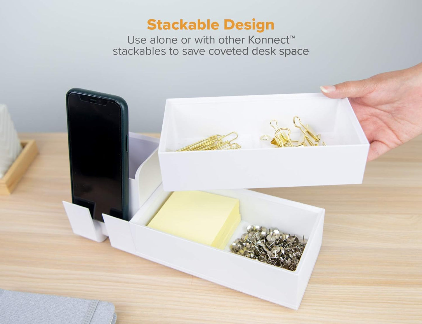 Bostitch Office Konnect Desk Organizer Accessory Tray, Stacks for Desktop Storage, Black