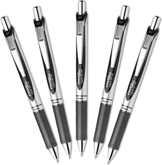 Pentel EnerGel Deluxe RTX Retractable Liquid Gel Pen,0.7mm, Fine Line, Metal Tip, Black Ink-Value set of 5 (With Our Shop Original Product Description)