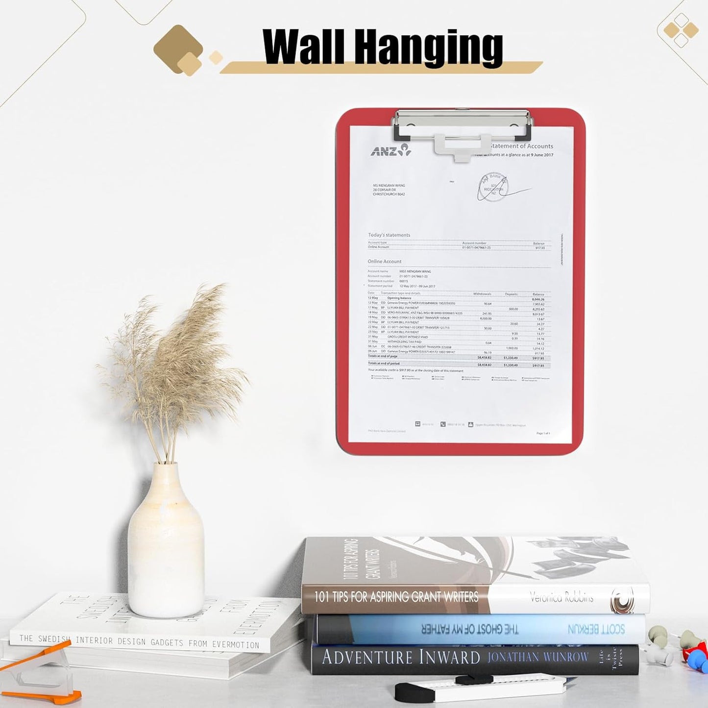 Hongri Plastic Clipboard, White 8.5x11" Clipboard, A4 Letter Size Clipboards for Nurses, Students, Office and Women, Clipboard with Pen Holder and Low Profile Clip, Size 12.5 x 9 Inch(White)