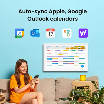 Apolosign 21.5-inch Digital Calendar : Dual Mode Smart Wall Planner, No Subscription, Install Apps, Sync Calendars, Electronic Touchscreen Interactive Display for Family Schedules, Chore Chart (Teak)