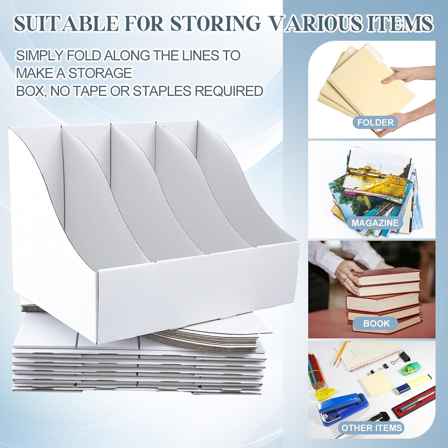 3 Pack Cardboard Magazine File Holders 12 Grids Vertical Book Bins 10.6'' x 10.2'' x 14'' Magazine Document Storage Box for Desk Shelves Home Office Classroom Library Use (Black)